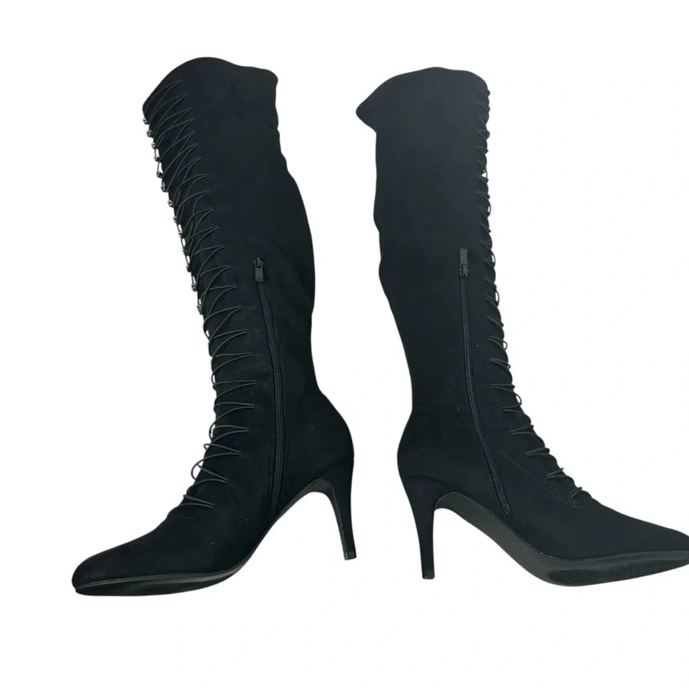 Journee Trill Black Wide Calf Thigh High Heeled Lace Up Boot Women’s Size 8.5